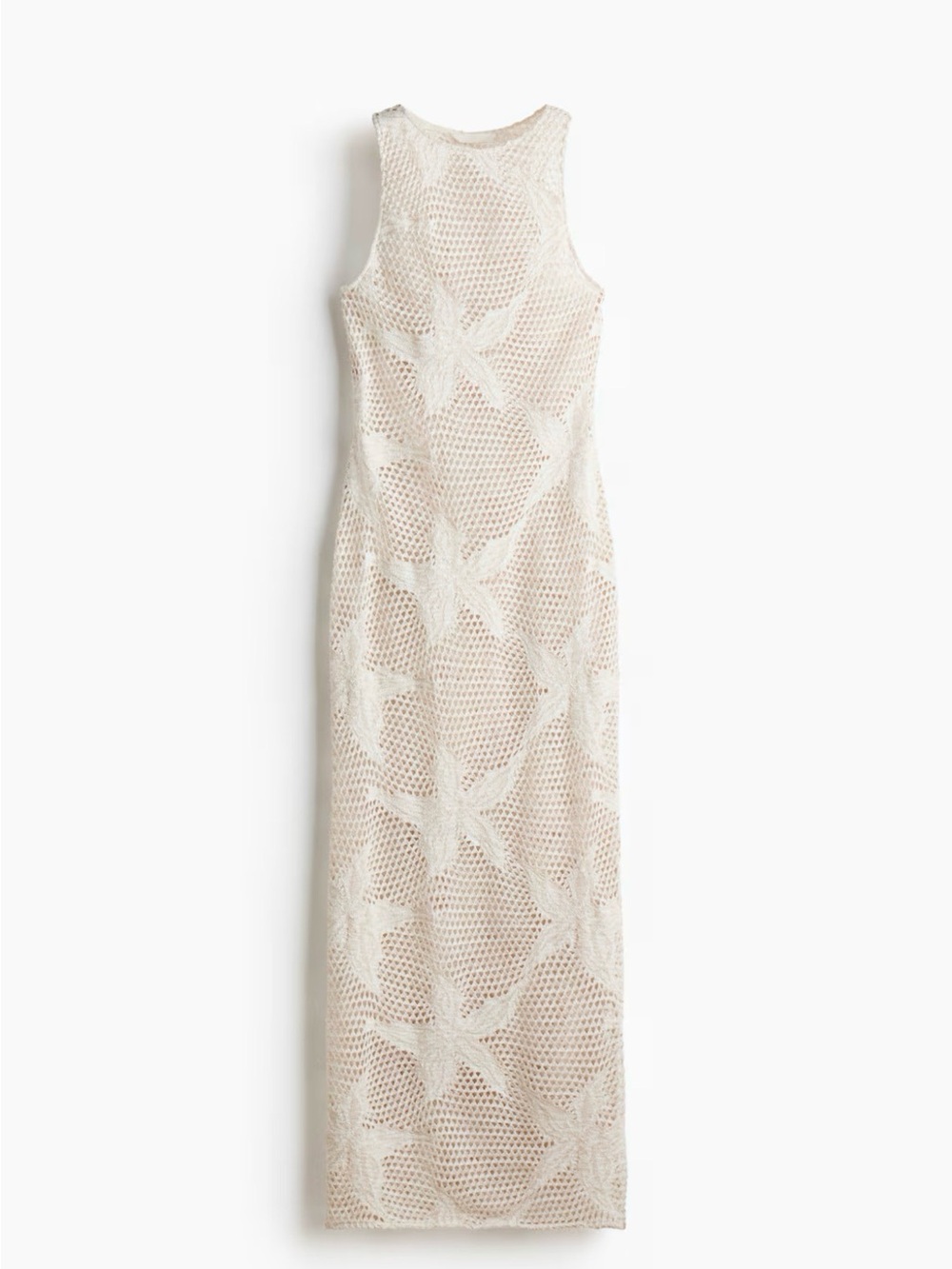 H&M Cream Crochet Star-Pattern Maxi Dress